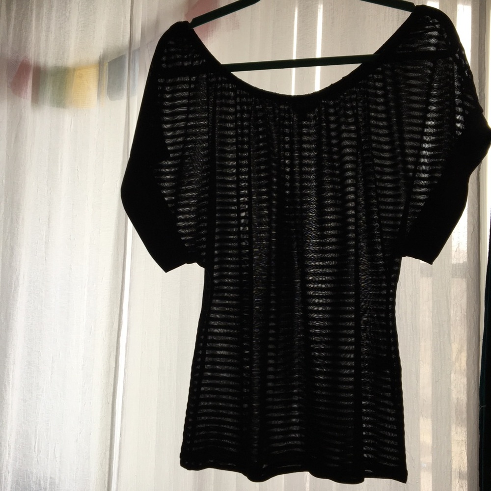 Sheer Striped Top, Off Shoulder Top or Wide Scoop Neck Top, Black, Express